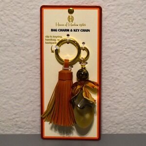 House of Harlow Key Chain & Bag Charm Women Brown Tassel Leopard Bead Keychain
